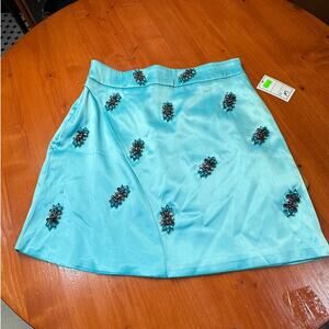 NWT - La' Ros Aqua Polyester Satin Mini Skirt - Sz M